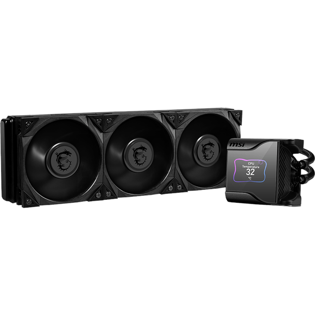 MSI MEG CORELIQUID S360 Liquid CPU Cooler '360mm Radiator, 2.4'' IPS Display with fan, 2x 140mm Silent PWM Fan, Center, Supports Intel and AMD Platforms, Latest LGA 1700 ready, Cooled by ASETEK'
