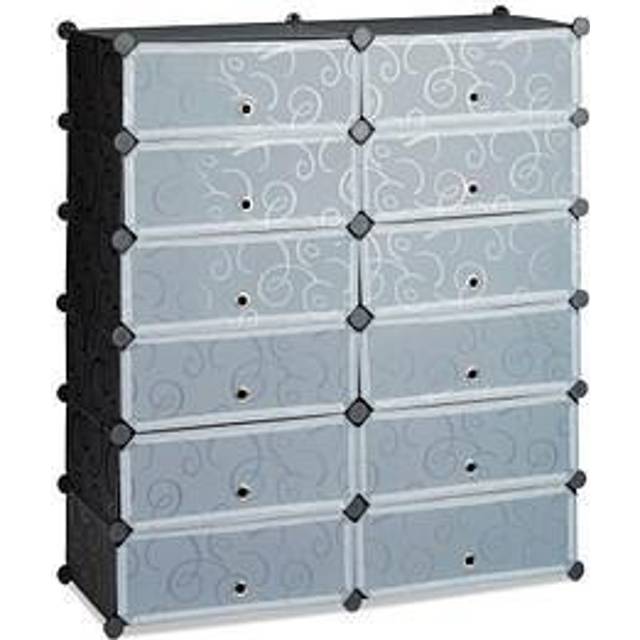 Plastic Shoe Cabinet, Shoe Rack, 12 Compartment Shelving Unit, hwd: 108 x 94 x 37 cm, Black - Relaxdays