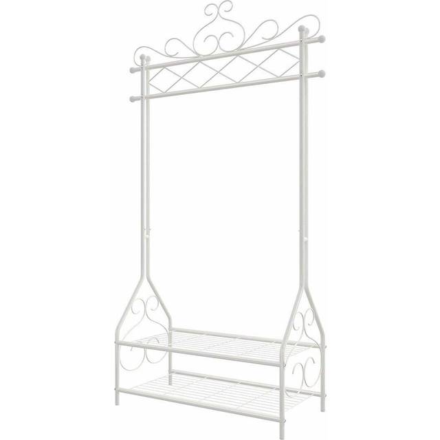 SONGMICS Klädställ i vintagestil garderobställ med klädstång och 2 hyllor av metall 92 x 173 x 41 cm (B x H x D), krämvit, HSR07W