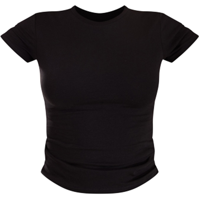 Basic Black Cotton Blend Fitted Crew Neck T Shirt, Black - 10