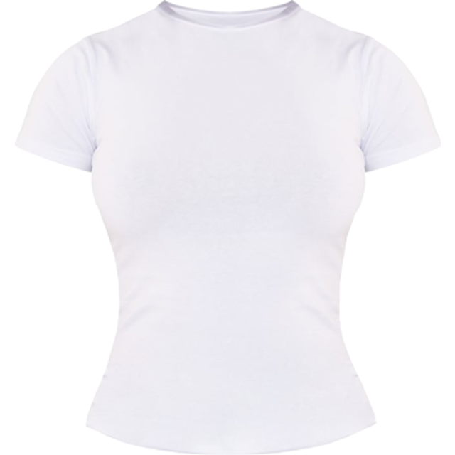 Basic White Cotton Blend Fitted Crew Neck T Shirt, White - 14