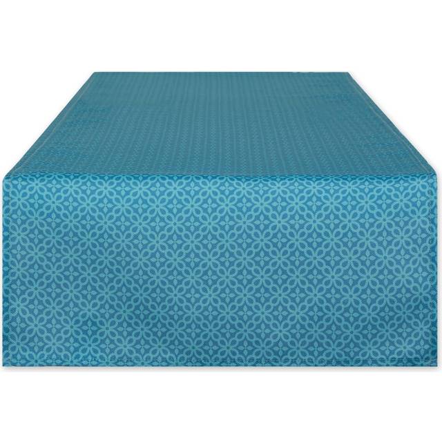 STORM BLUE TONAL LATTICE PRINT OUTDOOR TABLE RUNNER 14x72