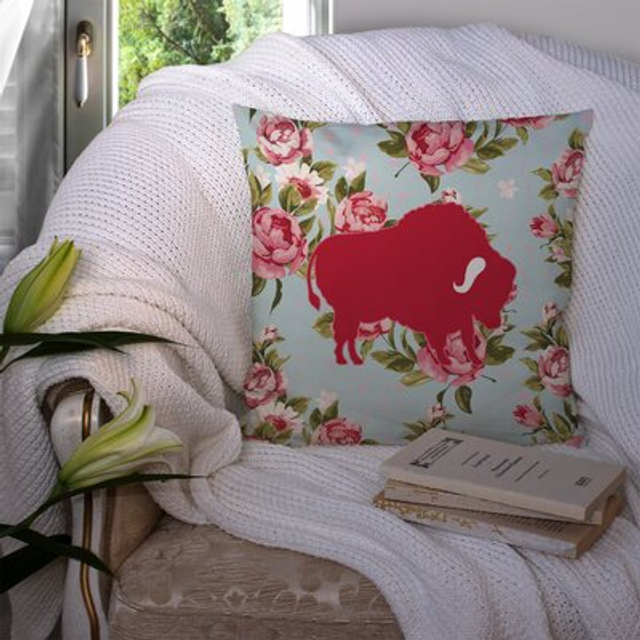 Caroline's Treasures BB1127-RS-BU-PW1414 Buffalo Shabby Chic Blue Roses Decorative Pillow  Large  Multicolor