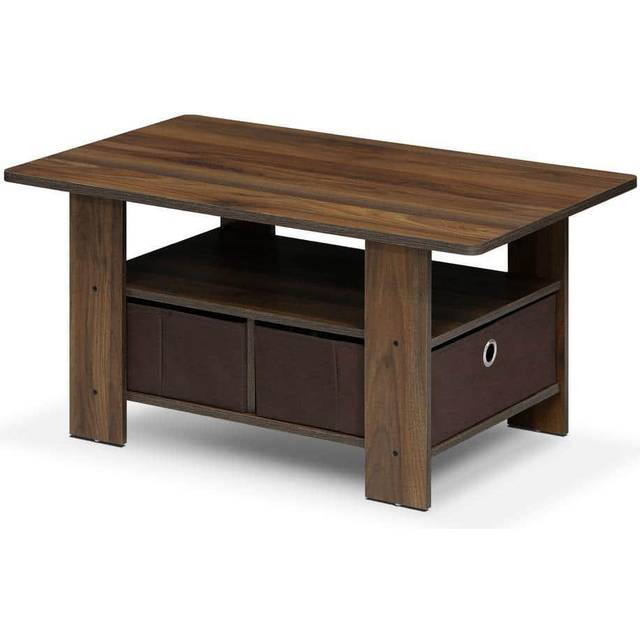 Furinno Andrey Coffee Table with Bin Drawer, Columbia Walnut/Dark Brown