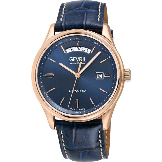 Gevril Mens Excelsior 48204 Swiss Automatic SW240 Watch - Blue Leather - One Size