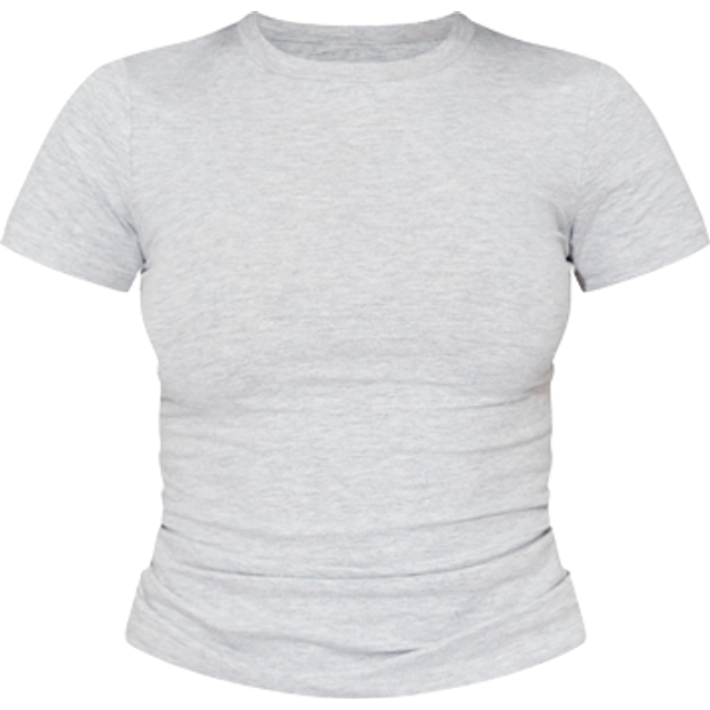 Basic Grey Marl Cotton Blend Fitted Crew Neck T Shirt, Grey - 16