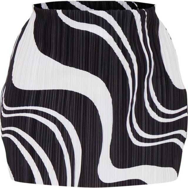 Black Printed Plisse Micro Mini Skirt, Black - 4