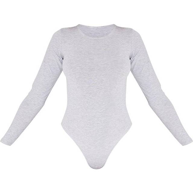 Basic Grey Marl Cotton Blend Crew Neck Bodysuit, Grey - 8