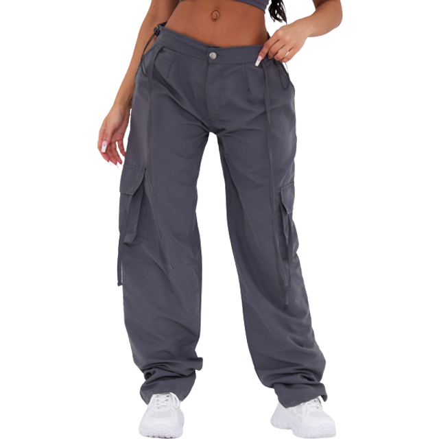 Dark Grey Lightweight Shell Low Rise Cargo Ttrousers, Grey - 4