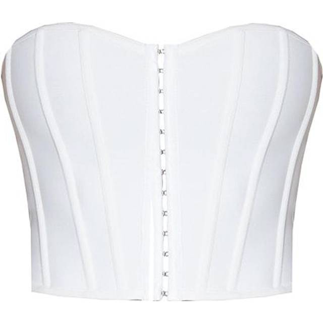Cream Bandage Hook And Eye Structured Corset, White - 16