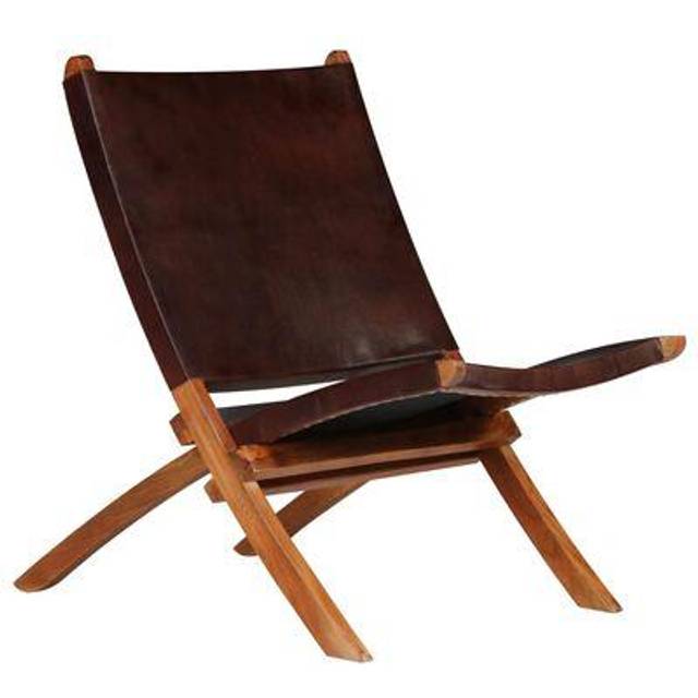vidaXL Folding Relaxing Chair Black Real Leather