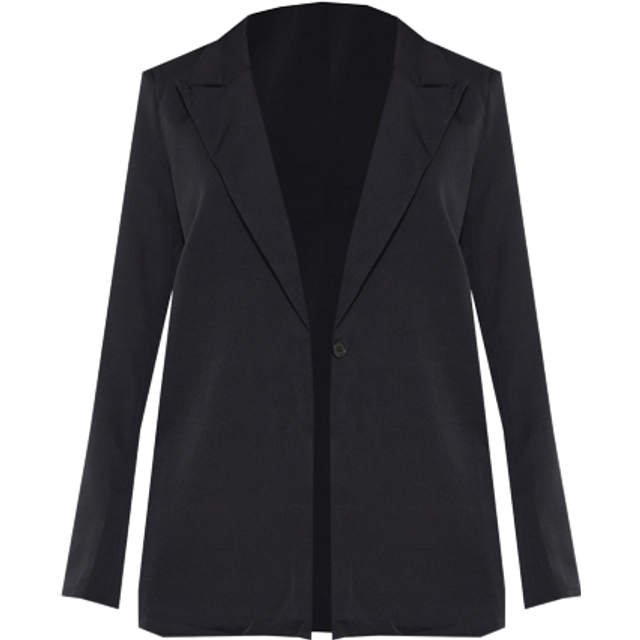 Black Oversized Drapey Button Detail Blazer, Black - 12