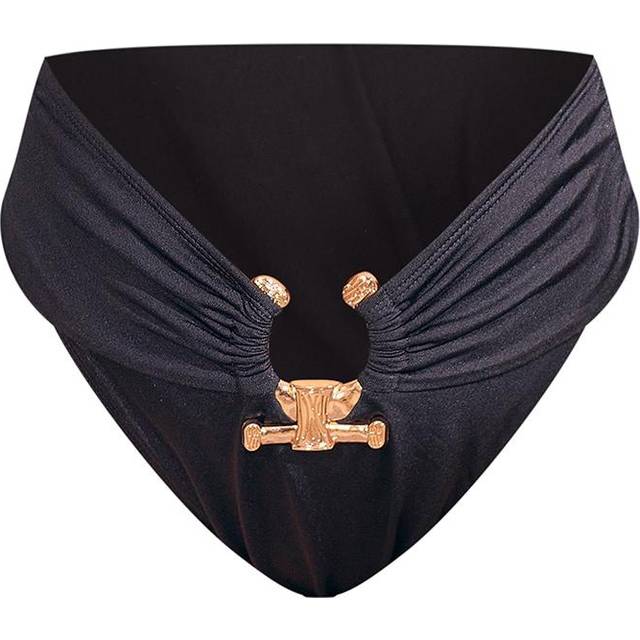 Black Hammered Trim High Waist Bikini Bottoms, Black - 14