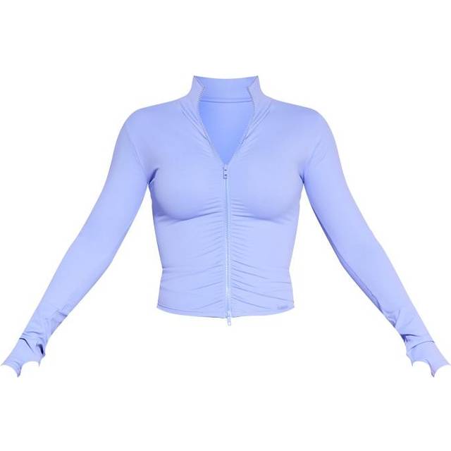 Violet Brushed Sculpt Ruched Front Zip Up Sport Jacket, Violet - 4