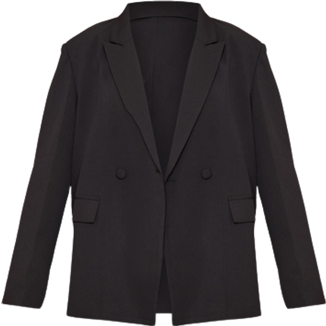 Black Double Pocket Detail Double Breasted Blazer, Black - 12