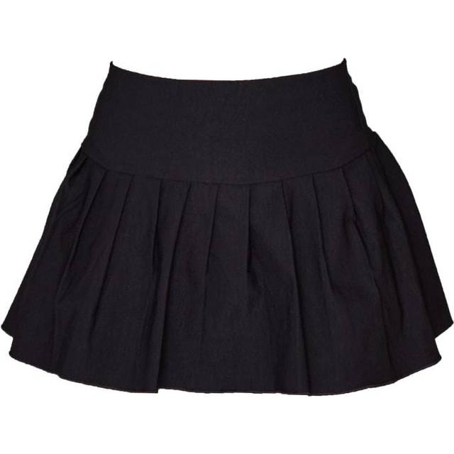 Black Stretch Woven Low Rise Pleated Micro Mini Skirt, Black - 4