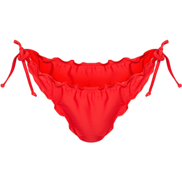 Red Frill Edge Ruched Back Bikini Bottoms, Red - 8