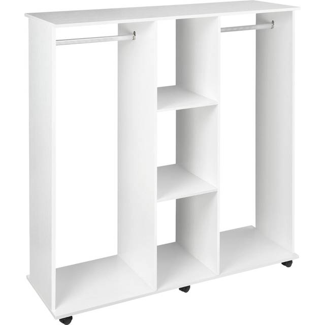 Homcom Open Wardrobe on Wheels 3 Shelves with 2 Hanging Rails White