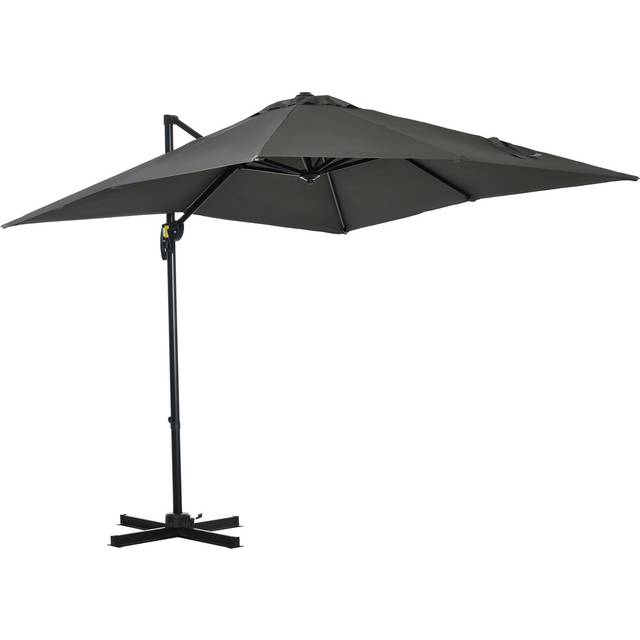 Outsunny 2.5 X 2.5m Patio Offset Parasol Cantilever Umbrella Sun Shade Canopy Shelter 360° Rotation With Crank Handle And Cross Base, Grey