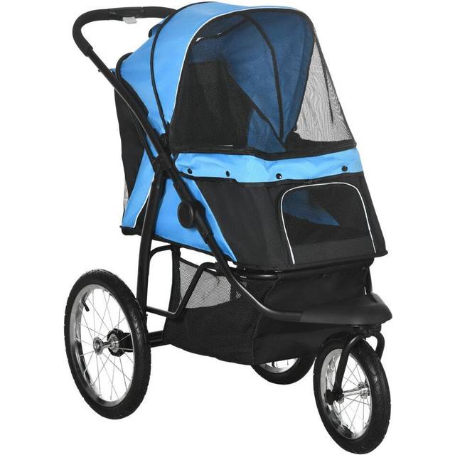 PawHut 3 Wheel Pet Stroller - for Medium Small Dogs - Foldable Cat Pram - Blue | TJ Hughes
