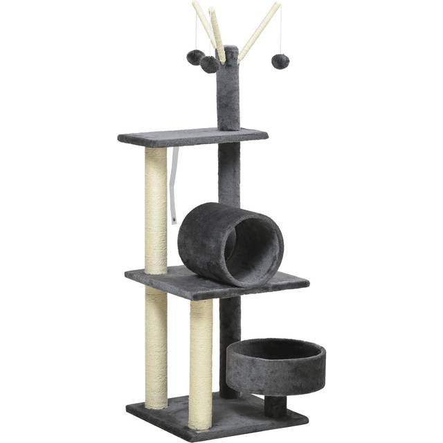 PawHut 121cm Cat Tree Tower w/Sisal Scratching Posts Bed Tunnel Perch Grey | TJ Hughes