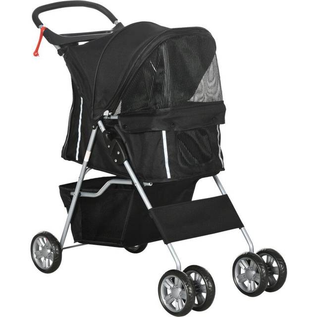 PawHut Pet Stroller Carrier Foldable Deluxe Jogger Walk Travel Dog Cat Black
