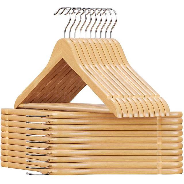 SONGMICS Wooden Hangers, Set Of 20, Coat Hangers, Clothes Hangers, With Shoulder Notches, Anti-Slip Trousers Bar, 360Â° Swivel Hook, For Suits, Shirts, Coats