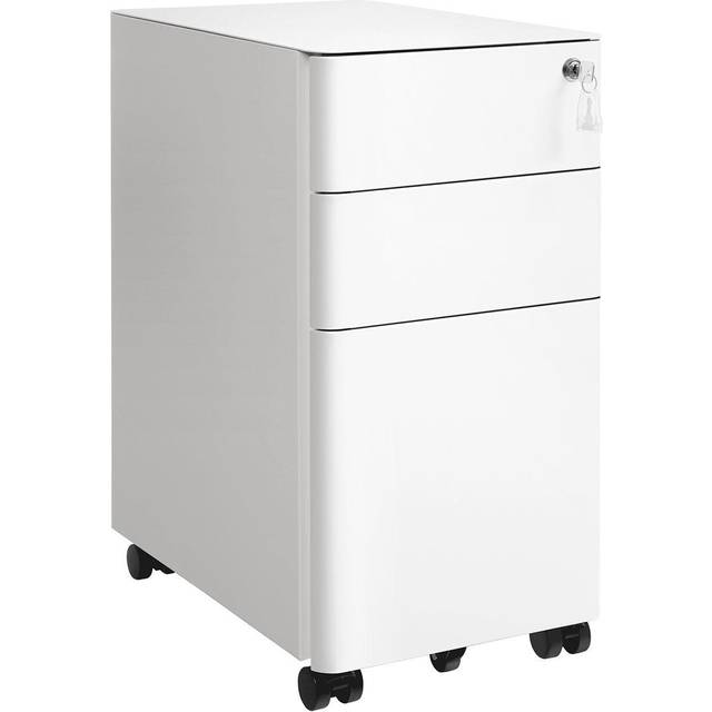 Compact Steel File Cabinet with 3 Drawers & Lockable Wheels