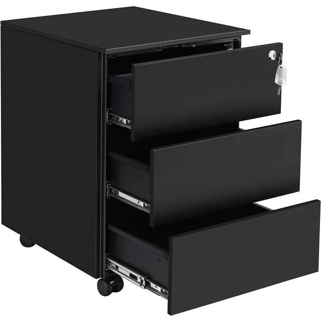 3-Drawer Rolling Office Cabinet with Lock and Wheels