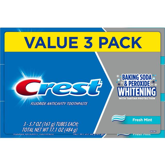 Crest baking soda and peroxide whitening fresh mint toothpaste 161g - 3 pack