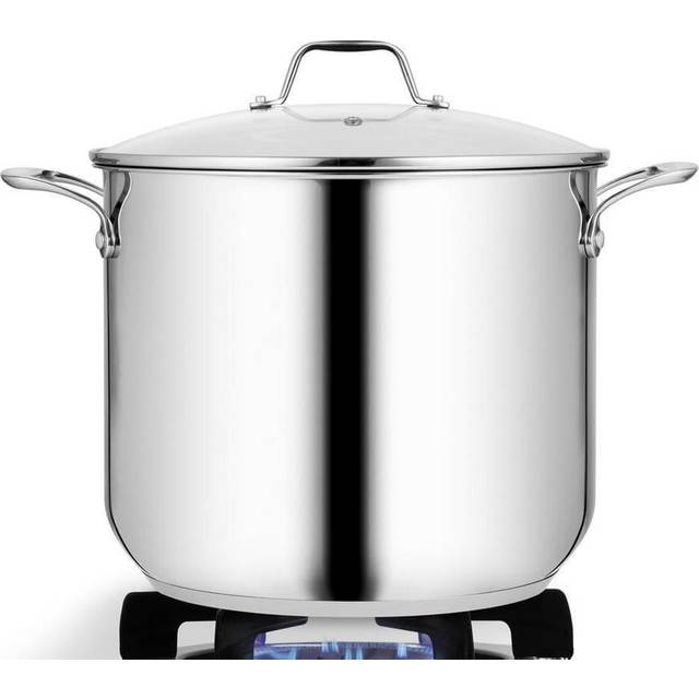 SHEIN NutriChef Large Stainls Steel Stock Pot  Lid - Big So Pot, Heavy Cooking Pot  Glass Lid - Stew Pot, Cookware Induction Pot, Mirror Finish Stockpot, De