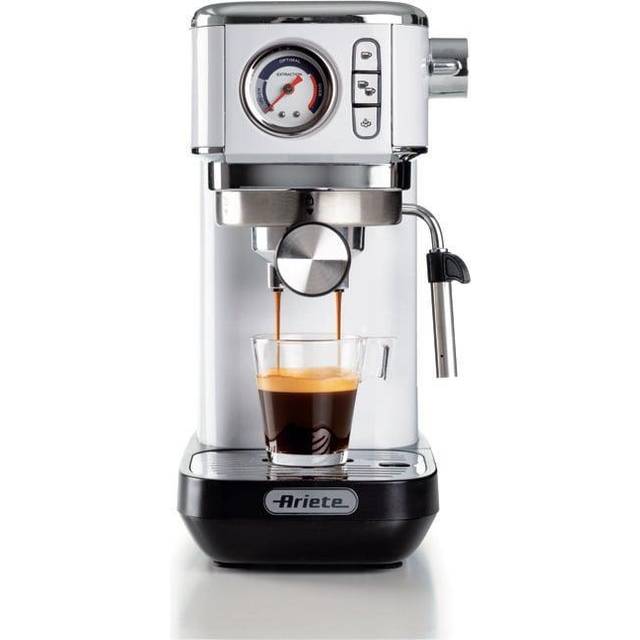 Ariete Espresso Slim Metal 1381, kaffemaskin med manometer, kompatibel med kaffepulver och ESE-kuddar, 15 bar Maximum, 1 eller 2 koppfilter, cappuccinomunstycke, 1 300 W, röd