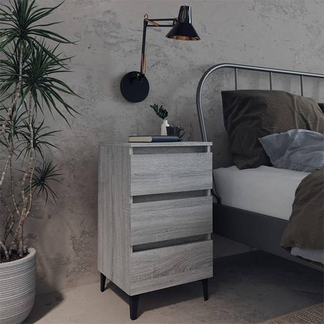 vidaXL Bed Cabinet With Metal Legs Grey Sonoma 40x35x69 cm, Grey