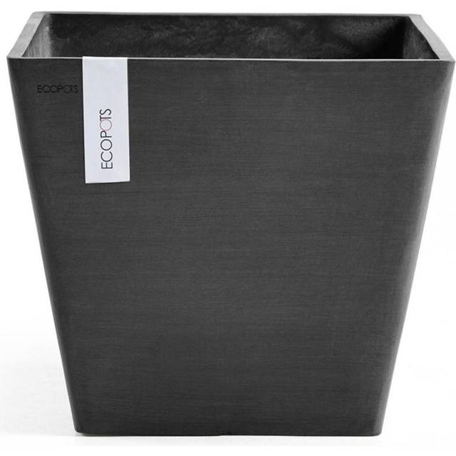 "Ecopots Rotterdam Durable Indoor/Outdoor Modern Square Recycled Plastic Planter Flower Pot  Dark Grey  8"""""
