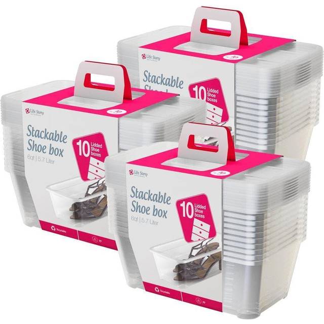Life Story 6 Liter Shoe  Accessory  and Closet Plastic Storage Box Multi-Purpose Lidded Stacking Tote Containers  Clear (30 Pack)