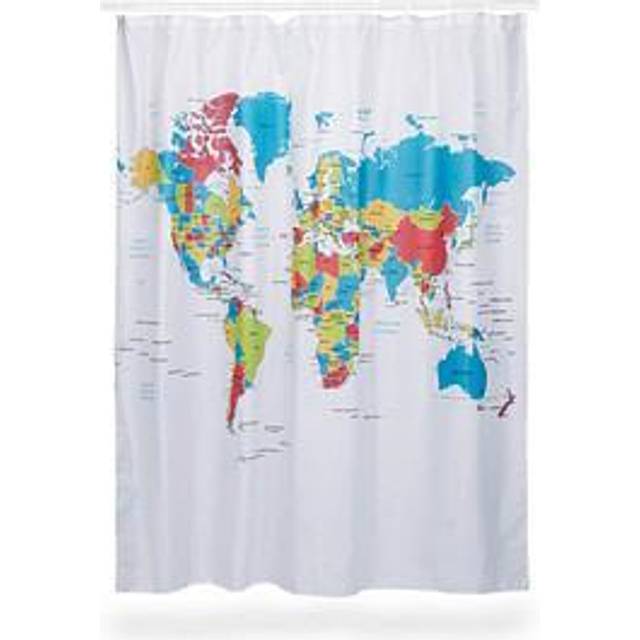 Shower Curtain with World Map Motif, Polyester, Washable, Anti-Mould, Bathroom Curtain 180x180cm cm, Colourful