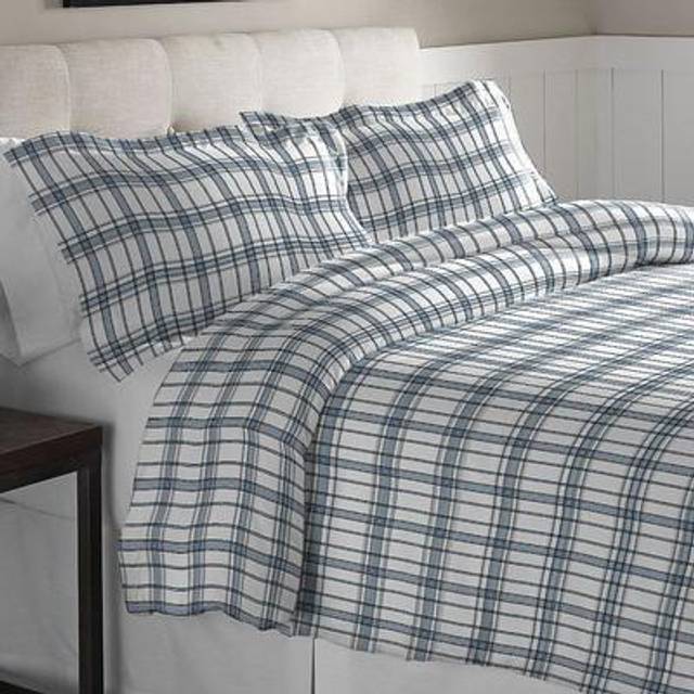Pointehaven Flannel Oversized Duvet Set  King  Blue Plaid