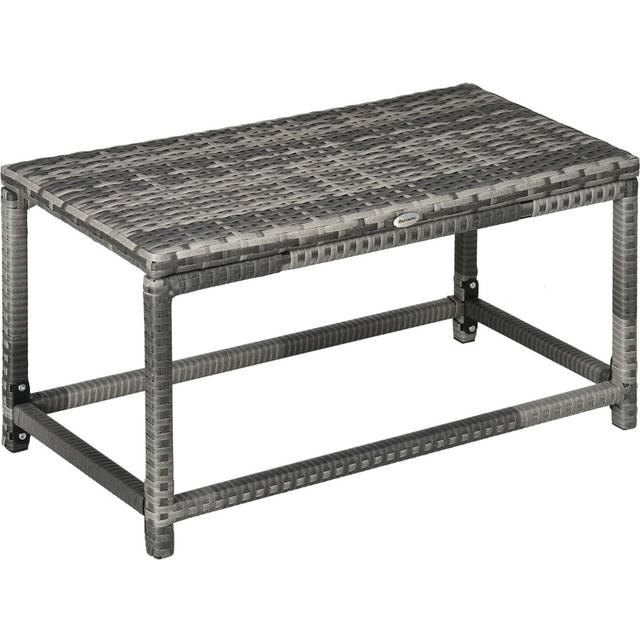 Outsunny Outdoor Coffee Table, Garden Pe Rattan Side Table With Plastic Board Under The Full Woven Table Top And X-shape Support For Patio Mixed Grey