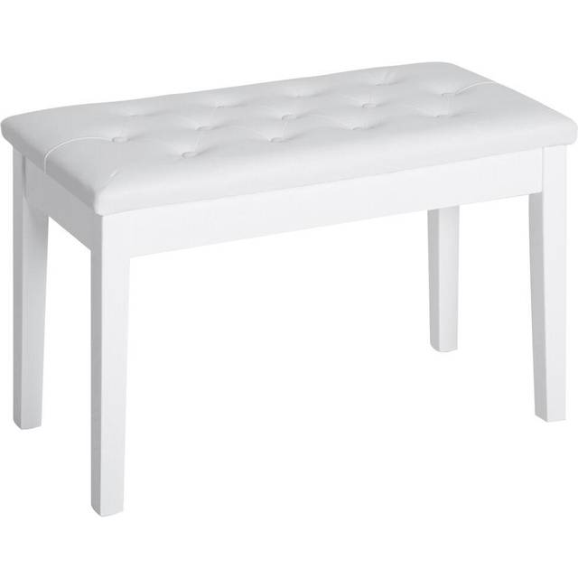 HOMCOM Classic Piano Bench Padded Seat Wooden Makeup Stool, White