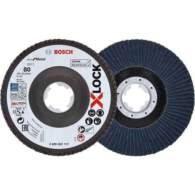 Bosch Professional 2 x Flap Disc XLOCK 125 mm grit size K80 bore 2223 mm angled angle grinder accessories