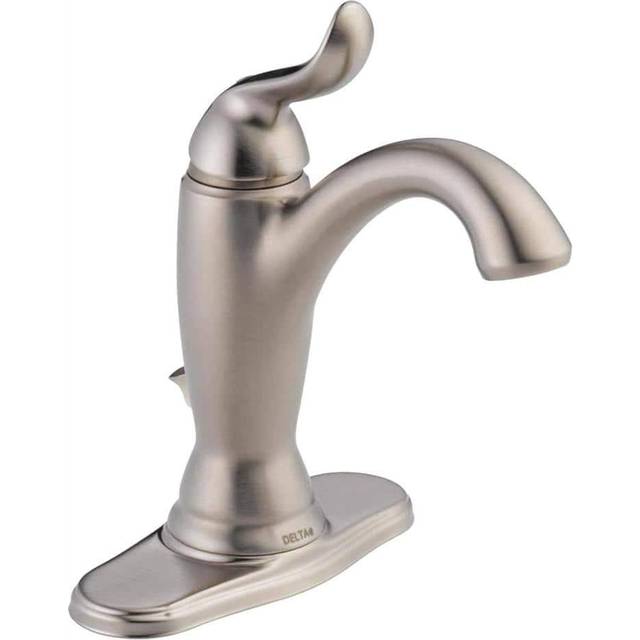 Delta Faucet Linden Single Hole Bathroom Faucet Brushed Nickel  Single Handle Bathroom Faucet  Diamond Seal Technology  Metal Drain Assembly  Stainles