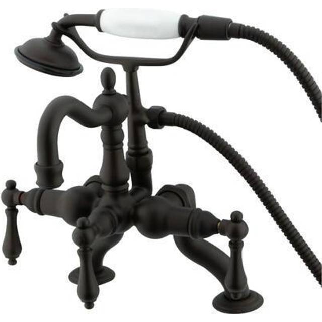 Kingston Brass CC2007T5 3.37 x 10 in. Adjustable Deck Mount Leg Tub Filler with Hand Shower & Metal Lever Handle Oil Rubbed Bronze