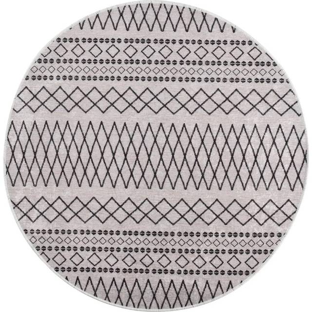 vidaXL Rug Washable φ120 cm Black and White Anti Slip