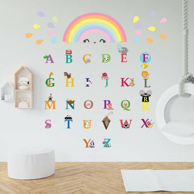 Walplus Colourful Alphabets and Rainbow Kids Bedroom Self Adhesive Wall Stickers - Multi - 100 x 110cm