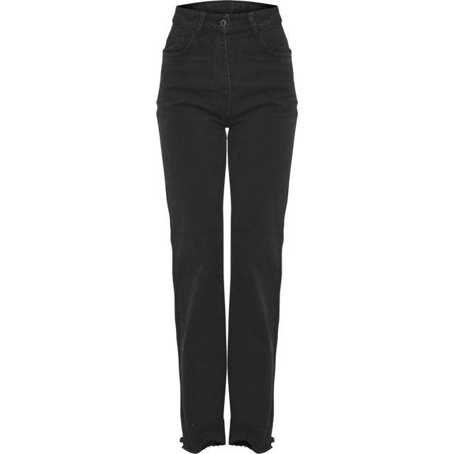 Washed Black Frayed Hem Wide Leg Jeans, Washed Black - 6