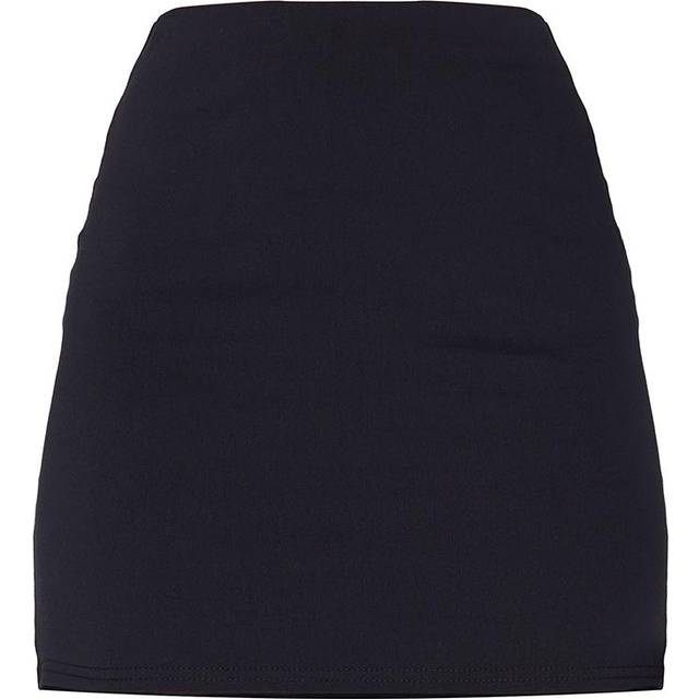 Black Stretch Woven Basic High Rise Micro Mini Skirt, Black - 14