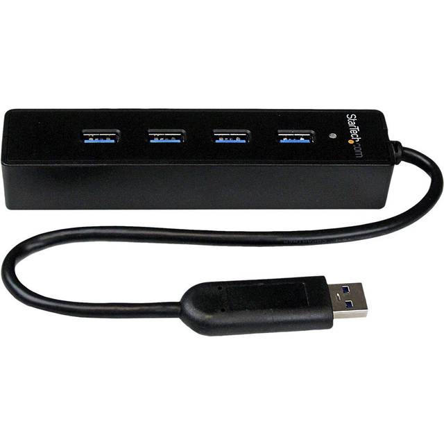 StarTech.com 4-portars USB 3.0 SuperSpeed Hub – svart – bärbar extern USB-hubb med inbyggd kabel