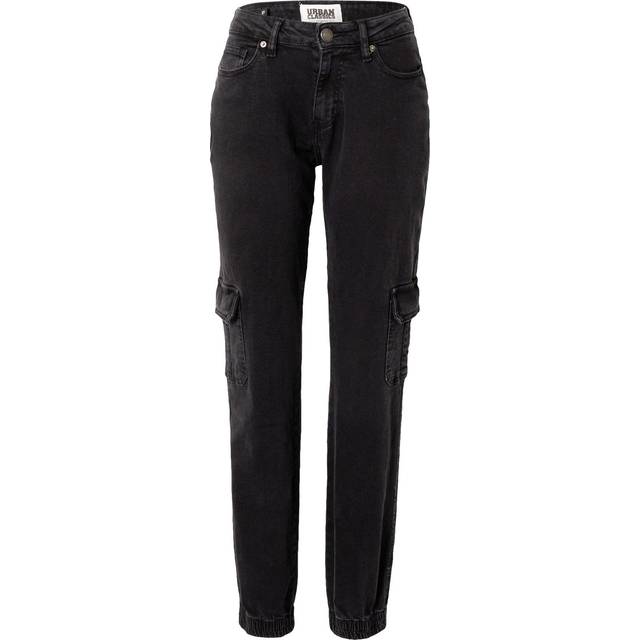 Urban Classics Kvinnors organiska stretch denim cargobyxor byxor, svart Washed, 30