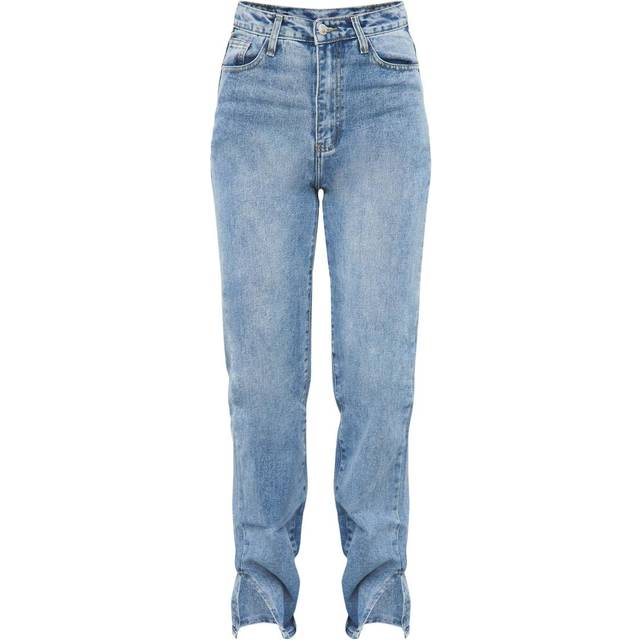 Mid Blue Wash Split Hem Straight Leg Jeans, Mid Blue Wash - 4