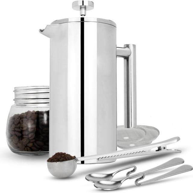 French Press Cafetiere Steel Coffee Maker FREE Filters & Spoons 350ml | M&W